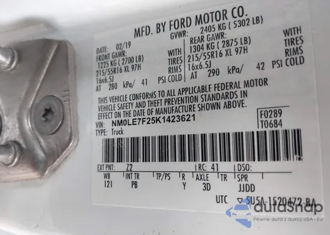 2019 Ford Transit Connect Xlt from USA, damaged, VIN NM0LE7F25K1423621